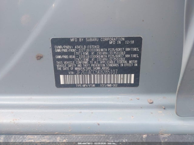 Продаж на аукціоні авто 2019 Subaru Crosstrek 2.0i Premium, vin: JF2GTACC5K8285107, номер лоту: 44475613
