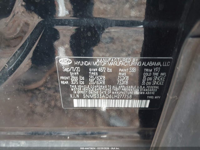 44475624 :رقم المزاد ، 5NMS33AD6LH277758 vin ، 2020 Hyundai Santa Fe Sel مزاد بيع