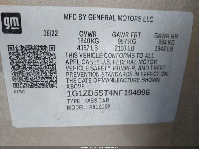 1G1ZD5ST4NF194996 Chevrolet Malibu Fwd Lt