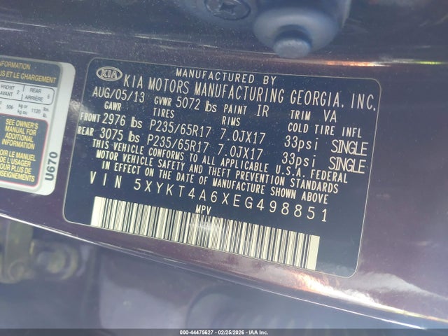 5XYKT4A6XEG498851 KIA SORENTO LX