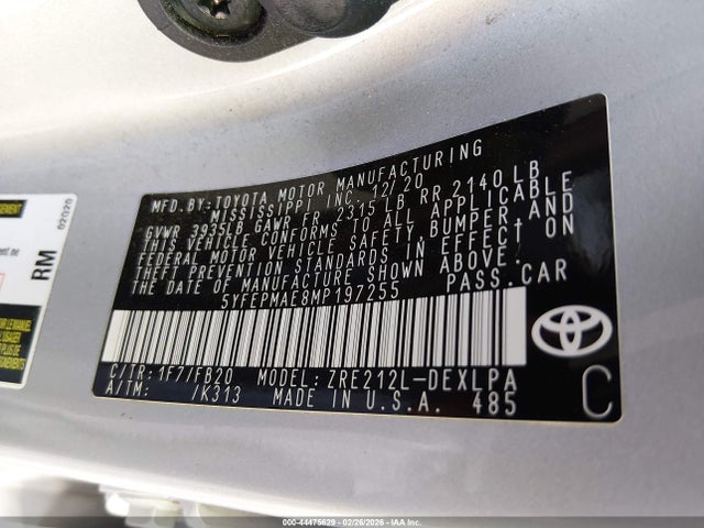Toyota COROLLA LE 2021 5YFEPMAE8MP197255 Image 9