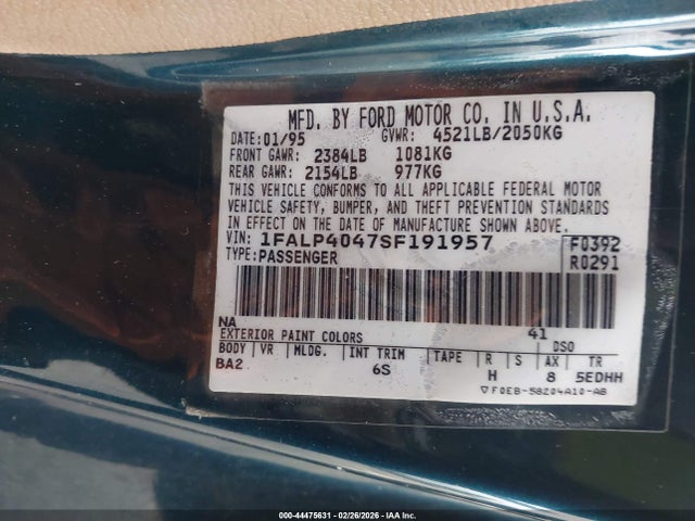 1995 FORD MUSTANG 1FALP4047SF191957 Photo 8