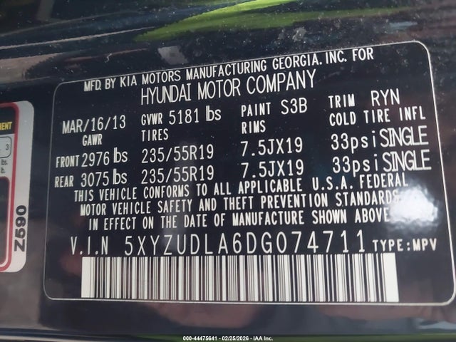 2013 HYUNDAI SANTA FE 5XYZUDLA6DG074711 Photo 8