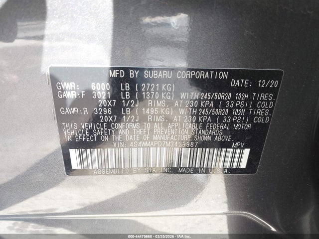 2021 SUBARU ASCENT 4S4WMAPD7M3429987 Photo 8