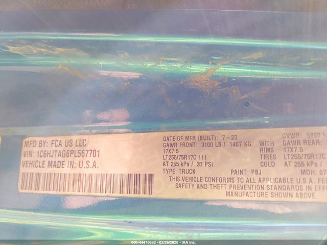 1C6HJTAG6PL567701 Jeep Gladiator Willys 4x4