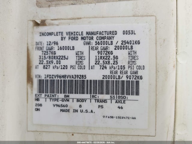 Продаж на аукціоні авто 1997 Ford H-series Lt9522, vin: 1FDZV96M8VVA39285, номер лоту: 44475675