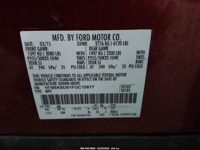Продаж на аукціоні авто 2015 Ford Explorer Xlt, vin: 1FM5K8D81FGC15817, номер лоту: 44475690