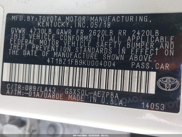 4T1BZ1FB9KU004004 Toyota AVALON LIMITED