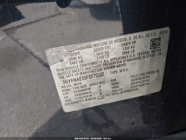 3GYFNAE33FS570302 Cadillac Srx Standard