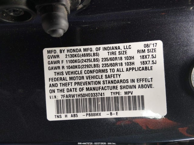 7FARW1H50HE033741 Honda CR-V EX
