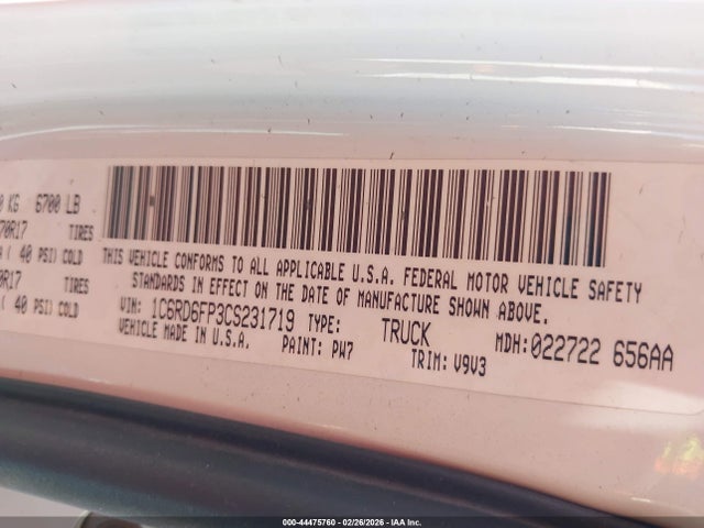 Продаж на аукціоні авто 2012 Ram 1500 St, vin: 1C6RD6FP3CS231719, номер лоту: 44475760