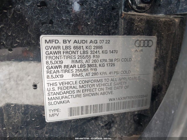 Продажа на аукционе авто 2022 Audi Q7 Premium 55 Tfsi Quattro Tiptronic, vin: WA1AXBF75ND022540, номер лота: 44475765
