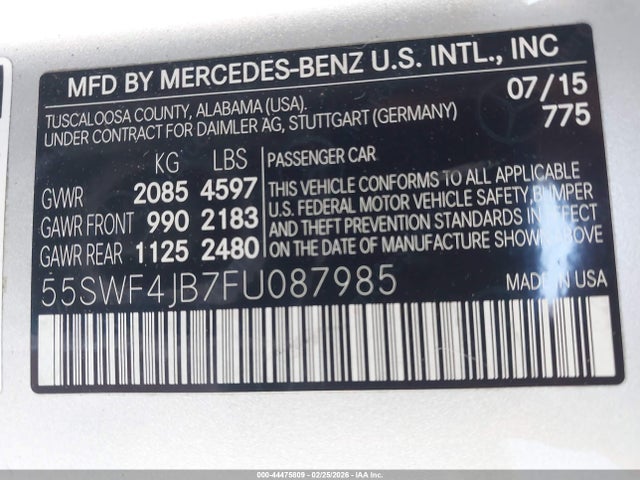 2015 Mercedes-benz C 300 მანქანა იყიდება აუქციონზე, vin: 55SWF4JB7FU087985, აუქციონის ნომერი: 44475809