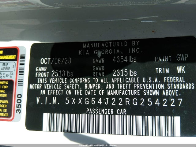 5XXG64J22RG254227 KIA K5 Gt-line