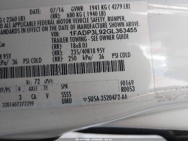 1FADP3L92GL363455 Ford FOCUS ST
