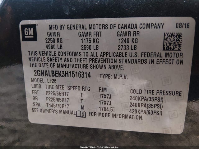 2GNALBEK3H1516314 Chevrolet EQUINOX LS