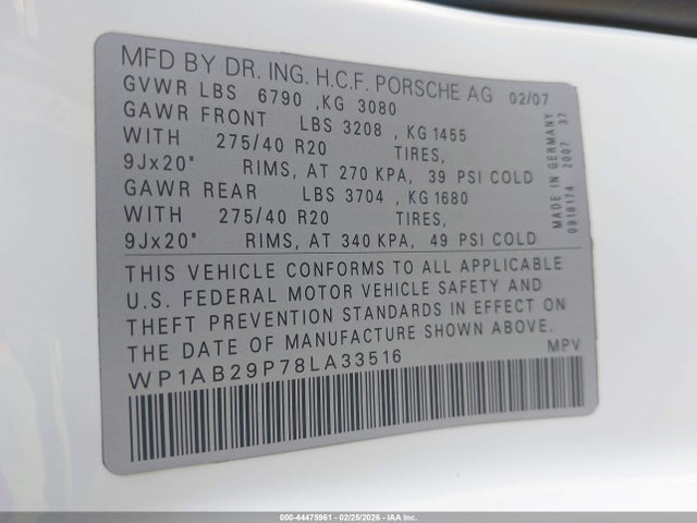 2008 PORSCHE CAYENNE WP1AB29P78LA33516 Photo 8