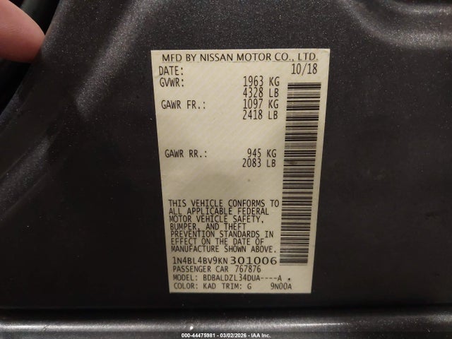 Nissan Altima 2.5 S 2019 1N4BL4BV9KN301006 Image 9