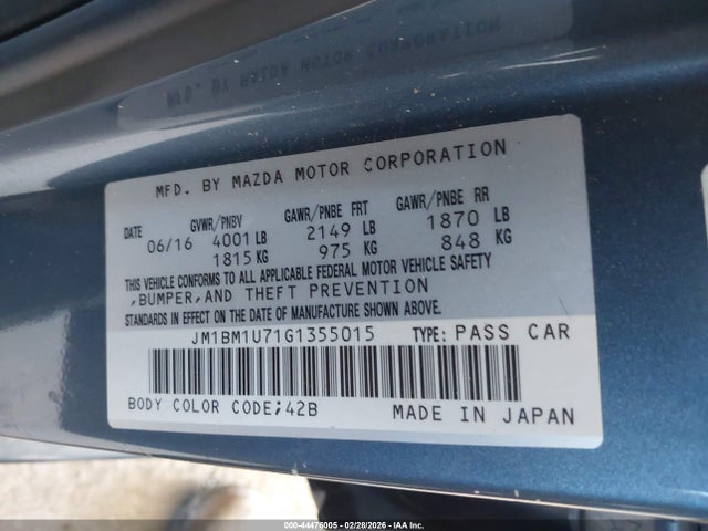 JM1BM1U71G1355015 Mazda Mazda3 I Sport