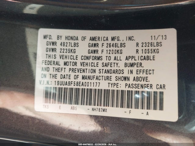 44476033 :رقم المزاد ، 19UUA9F58EA001177 vin ، 2014 Acura Tl Tech مزاد بيع