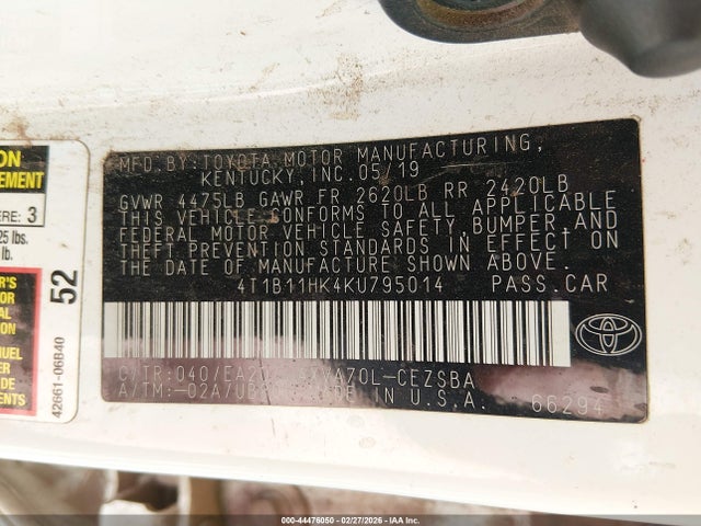 4T1B11HK4KU795014 Toyota CAMRY SE