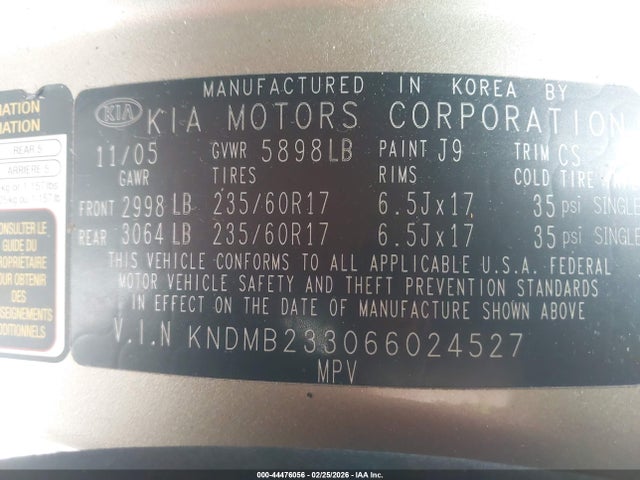 2006 KIA SEDONA KNDMB233066024527 Photo 8