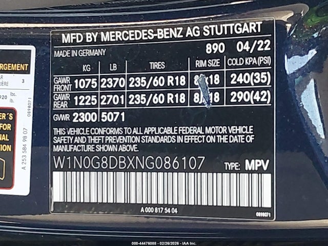 W1N0G8DBXNG086107 Mercedes-Benz Glc 300 Suv