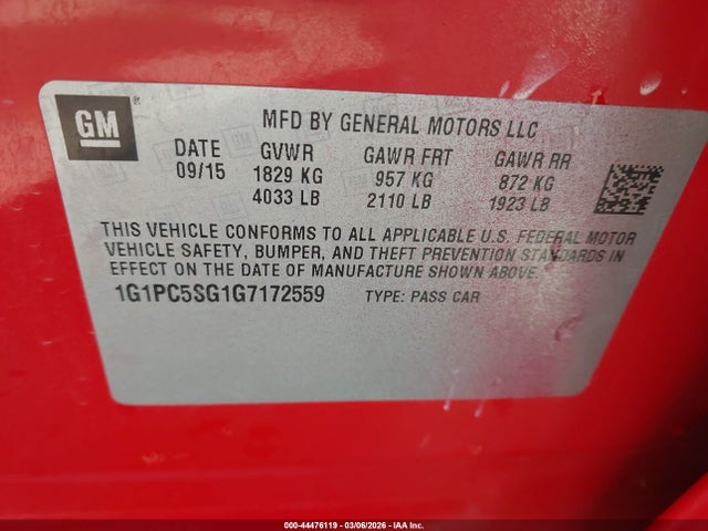 1G1PC5SG1G7172559 Chevrolet Cruze Limited Ls Auto