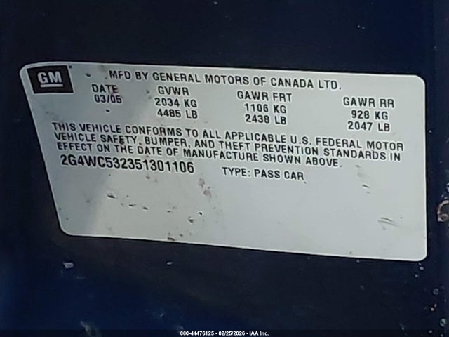 Продаж на аукціоні авто 2005 Buick Lacrosse Cx, vin: 2G4WC532351301106, номер лоту: 44476125