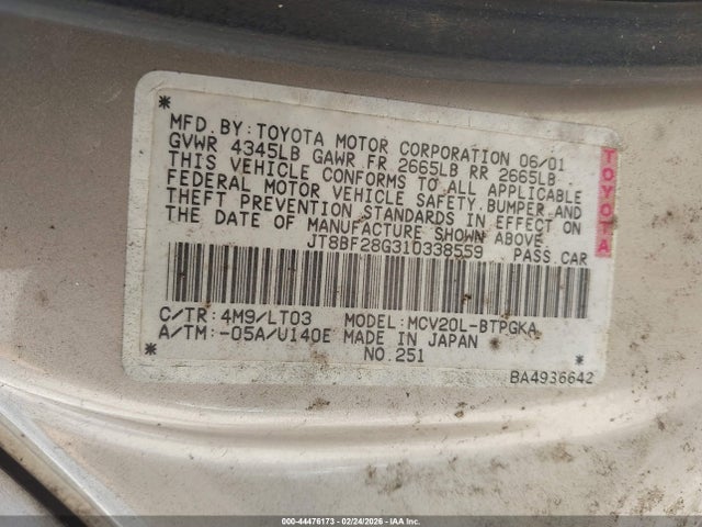 2001 LEXUS ES 300 JT8BF28G310338559 Photo 8