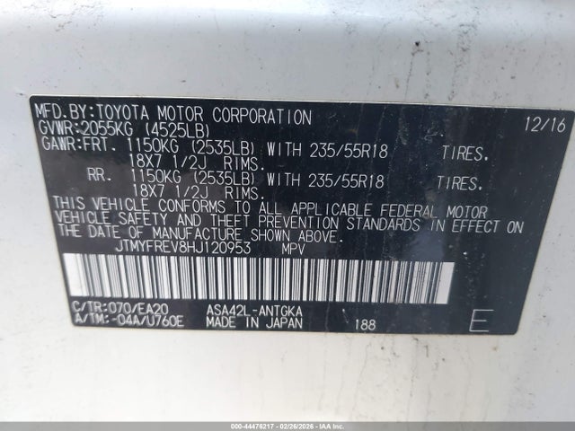 JTMYFREV8HJ120953 Toyota Rav4 Limited