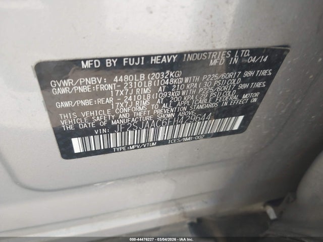 Продажа на аукционе авто 2015 Subaru Forester 2.5i, vin: JF2SJAAC6FH429644, номер лота: 44476227