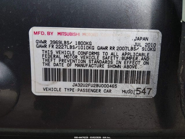 2011 MITSUBISHI LANCER JA32U2FU2BU000465 Photo 8