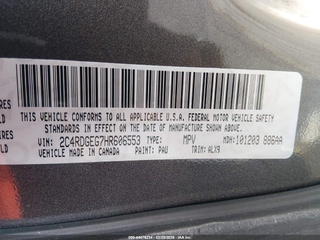 Aukcja sprzedaży 2017 Dodge Grand Caravan Gt, vin: 2C4RDGEG7HR606553, numer aukcji: 44476234