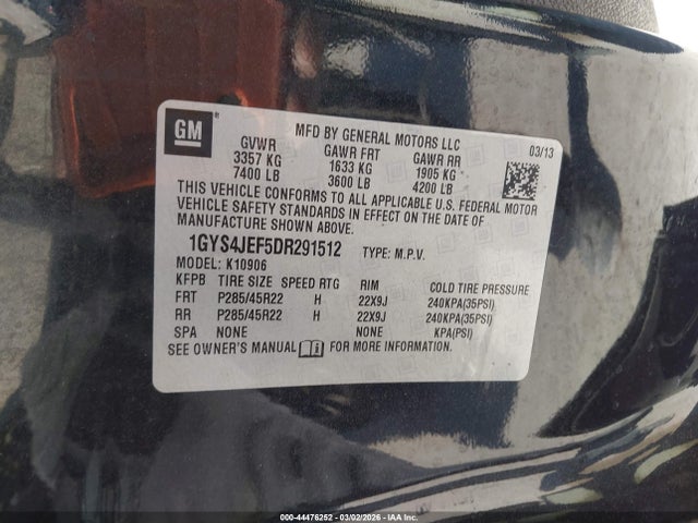Aukcja sprzedaży 2013 Cadillac Escalade Esv Premium, vin: 1GYS4JEF5DR291512, numer aukcji: 44476252