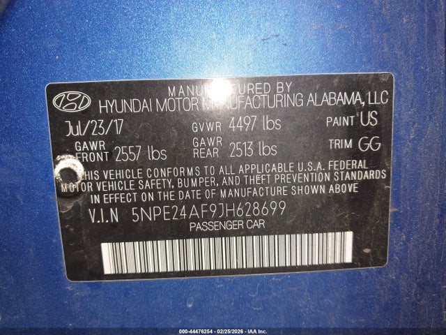 5NPE24AF9JH628699 Hyundai SONATA SE