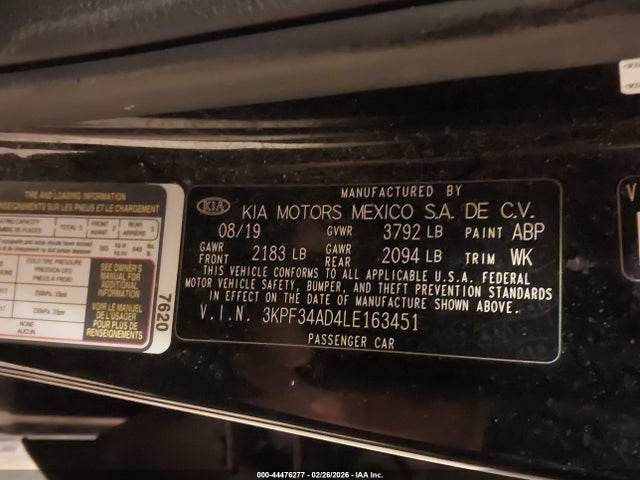 Auction sale of the 2020 Kia Forte Gt-line, vin: 3KPF34AD4LE163451, lot number: 44476277