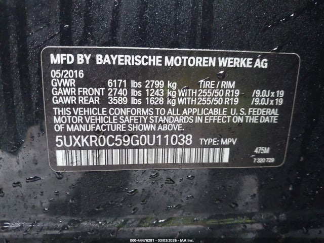 Aukcja sprzedaży 2016 Bmw X5 Xdrive35i, vin: 5UXKR0C59G0U11038, numer aukcji: 44476281