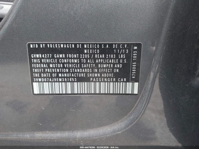 Aukcja sprzedaży 2014 Volkswagen Jetta 1.8t Se, vin: 3VWD07AJ9EM391653, numer aukcji: 44476286