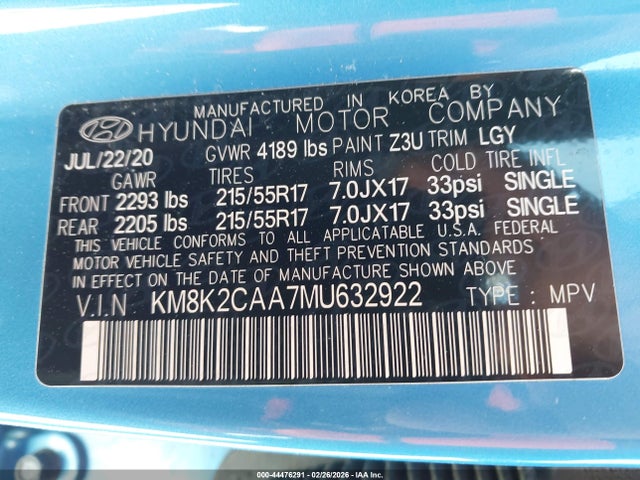 2021 HYUNDAI KONA KM8K2CAA7MU632922 Photo 8