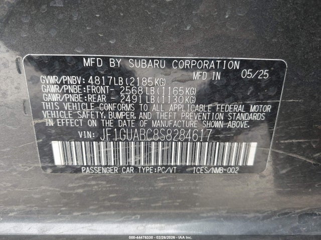 Продаж на аукціоні авто 2025 Subaru Impreza Base 5-door, vin: JF1GUABC8S8284617, номер лоту: 44476330