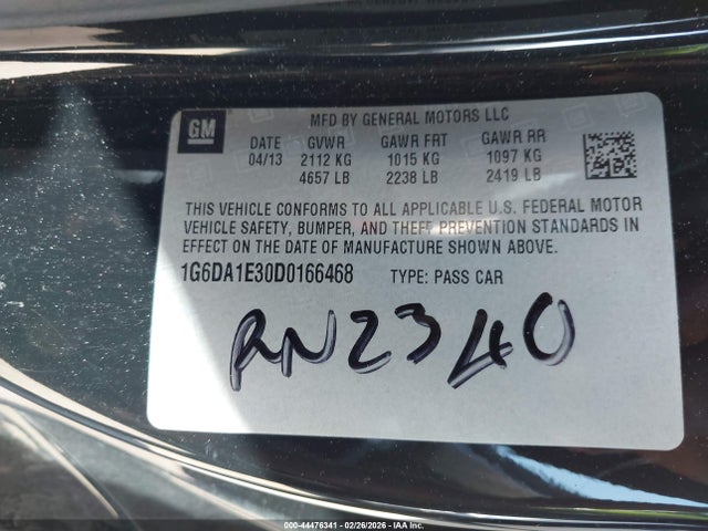 Aukcja sprzedaży 2013 Cadillac Cts Standard, vin: 1G6DA1E30D0166468, numer aukcji: 44476341