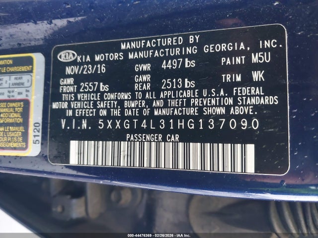 Aukcja sprzedaży 2017 Kia Optima Lx, vin: 5XXGT4L31HG137090, numer aukcji: 44476369