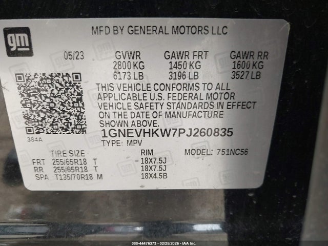 Продажа на аукционе авто 2023 Chevrolet Traverse Awd Lt Leather, vin: 1GNEVHKW7PJ260835, номер лота: 44476373