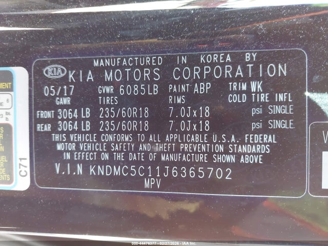 KNDMC5C11J6365702 KIA SEDONA EX
