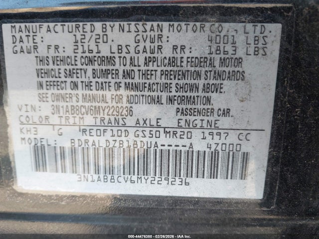 44476380 :رقم المزاد ، 3N1AB8CV6MY229236 vin ، 2021 Nissan Sentra Sv Xtronic Cvt مزاد بيع