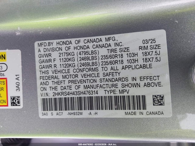 2HKRS4H43SH476314 Honda Cr-v Ex Awd
