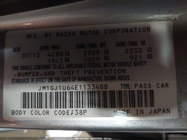 Продаж на аукціоні авто 2014 Mazda Mazda6 I Sport, vin: JM1GJ1U64E1133488, номер лоту: 44476387