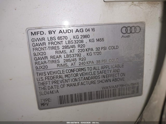 Продаж на аукціоні авто 2017 Audi Q7 3.0t Premium, vin: WA1VAAF79HD015866, номер лоту: 44476416