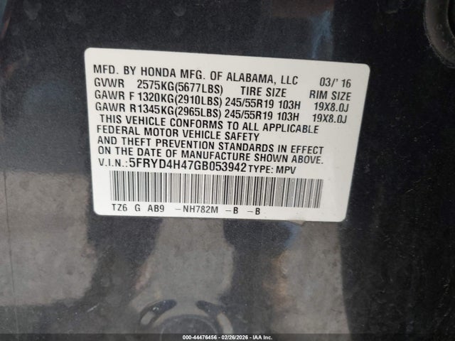 5FRYD4H47GB053942 Acura Mdx Technology Acurawatch Plus Packages/technology Package